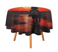 Tovaglia rotonda vintage con motivo western da cowboy, da 50 pollici, per tavolo da pranzo, tovaglia rotonda con dipinto a olio astratto, motivo tramonto sulla savana africana