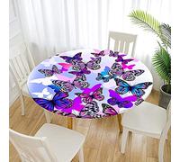 Tovaglia Rotondo in poliestere con Bordo Elastico, Morbuy Stampa Farfalla Lavabile Tovaglie da Tavola Impermeabile Tovaglia per Salotto Pranzo Giardino Decorazione (Blu porpora,Diametro 90cm)