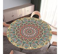Tovaglia Rotondo in Poliestere con Bordo Elastico, Morbuy Stampa Mandala Lavabile Tovaglie da Tavola Impermeabile Tovaglia per Salotto Pranzo Giardino Decorazione (Rosso Blu,Diametro 150cm)