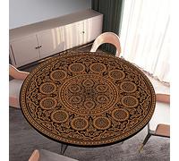 Tovaglia Rotondo in Poliestere con Bordo Elastico, Morbuy Stampa Mandala Lavabile Tovaglie da Tavola Impermeabile Tovaglia per Salotto Pranzo Giardino Decorazione (d'oro,Diametro 120cm)