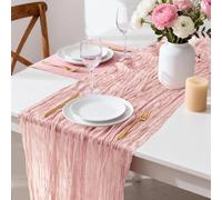 Tovaglia Runner 300 cm verde pastello, set di 2 pezzi di chiffon di lino e cotone con pieghe eleganti, copritavoli rettangolari e rotondi per matrimoni, comunione, battesimo, feste e decorazioni per