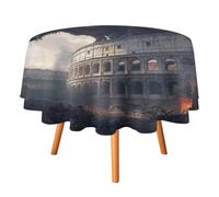 Tovaglia rustica con drago di metà secolo, rotonda, da 70 pollici, con design romano, antica architettura, tovaglia con drago rosso, lavabile.