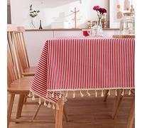 Tovaglia spessa a righe rosse e bianche con frange, 60 x 60 cm, in cotone e lino, per cucina, feste e tavoli, elegante decorazione da pranzo