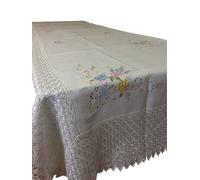 Tovaglia Tavola Ricamata Lino Cotone x 12 persone Tovaglioli Classica 180x270cm