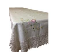 Tovaglia Tavola Ricamata Lino Cotone x 12 persone Tovaglioli Classica 180x270cm