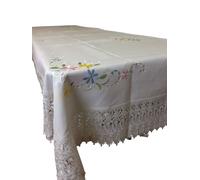 Tovaglia Tavola Ricamata Lino Cotone x 12 persone Tovaglioli Classica 180x270cm