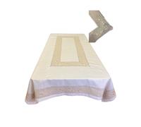 Tovaglia Tavola Ricamata Lino Cotone x 12 persone Tovaglioli Classica 180x270cm