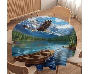 Tovaglia Trees Mountain Eagle Nature Sky Cloud Bird River Ship Tovaglia Da Tavola Resistente Antimacchia Tovaglia Da Tavola Per Esterno Ristorante Feste 152Cm