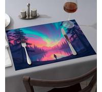 Tovaglia uomo in piedi vicino al lago sotto Aurora Boreale tovagliette da pranzo moderna decorazione fattoria premium cucina e sala da pranzo (6 pezzi)