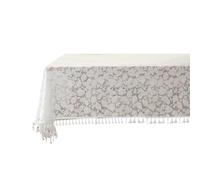 Tovaglia vintage con stampa floreale in lino misto cotone con bordo in pizzo, 140 x 100 cm, bianca, per cucina, sala da pranzo, si adatta alla maggior parte dei tavoli (A)