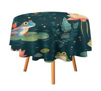 Tovaglie rotonde astratte in stile Monet con rane, da 36 pollici, tovaglie moderne con dipinti a olio, foglie verdi estive, fiori di loto, rane, lavabili.