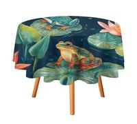 Tovaglie rotonde con fiori di loto e rane, stile Monet, con pittura a olio astratta, stile Monet, per cucina, sala da pranzo, tovaglia rotonda.