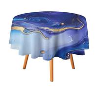 Tovaglie rotonde in marmo con motivi geometrici moderni, da 36 pollici, tovaglie in marmo screpolato blu navy astratto, lavabili, con lamina d'oro.