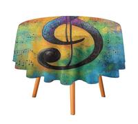 Tovaglie rotonde rustiche con stampe di note musicali colorate, da 60 pollici, con stampe di pittura a olio astratta, musica geometrica, pentatonica, per cucina, sala da pranzo, tovaglia rotonda.