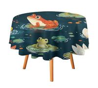 Tovaglie rotonde rustiche in stile Monet con rane, 180 cm, graziose tovaglie rotonde con fiori di loto e dipinti a olio, per cucina, sala da pranzo.