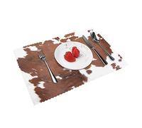 Tovaglietta all'americana Western Country in pelle di mucca marrone Tovagliette da cowboy Set da 4 pezzi di tovagliette isolate antiscivolo per tavolo da cucina (18X12 pollici)