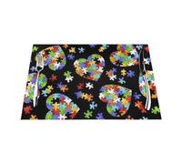 Tovaglietta all'autismo con puzzle a forma di cuore, in vinile intrecciato, antiscivolo, isolante, lavabile, set di tovagliette per cucina e cena