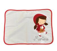 Tovaglietta americana cappuccetto rosso in cotone personalizzabile per colazione pranzo cena merenda a scuola con testo a scelta personalizzate 48 x 35 cm circa bordino rosso