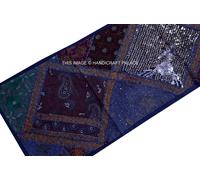 Tovaglietta Da Tavolo A Parete Ricamata Blu In Patchwork 60" Decorazione Indiana