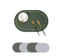 Tovaglietta in ecopelle per tavolo da pranzo, double-face, antiscivolo, resistente al calore, impermeabile, per la decorazione della casa (green+gray, 4pcs)