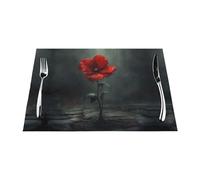 Tovaglietta in tessuto 1 resistente al calore, facile da pulire, adatta per feste all'aperto, decorazione da cucina casual, accessori da tavola, 30,5 x 45,7 cm, piccoli fiori rossi sotto la pioggia