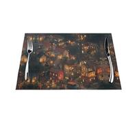 Tovaglietta in tessuto, 4 pezzi, resistente al calore, facile da pulire, adatta per feste all'aperto, decorazione da cucina, accessori da tavola, 30,5 x 45,7 cm, stampa accogliente con piccolo