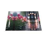 Tovaglietta in tessuto, 4 pezzi, resistente al calore, facile da pulire, adatta per feste all'aperto, decorazione casual da cucina, accessori da tavolo, 30,5 x 45,7 cm, tulipani sotto la pioggia