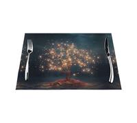Tovaglietta in tessuto, 6 pezzi, resistente al calore, facile da pulire, adatta per feste all'aperto, decorazione casual da cucina, accessori da tavolo, 30,5 x 45,7 cm, un piccolo albero pieno di fili