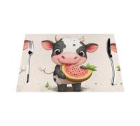 Tovaglietta in tessuto, 6 pezzi, resistente al calore, facile da pulire, adatta per feste all'aperto, decorazione casual da cucina, accessori da tavolo, 30,5 x 45,7 cm, immagine di mucca che mangia