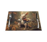 Tovaglietta in tessuto, resistente al calore, facile da pulire, adatta per feste all'aperto, decorazione da cucina, accessori da tavolo, 30,5 x 45,7 cm, stampa con coniglietto che suona il violino