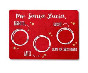 Tovaglietta per Santa Lucia in Feltro Rossa con scritte, cm 40x30