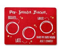 Tovaglietta per Santa Lucia in Feltro Rossa con scritte, personalizzata con il tuo nome cm 40x30