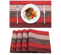 Tovaglietta Rossa Tovagliette Set di 4 Tovaglietta Americana Lino Resistente al Calore Antiscivolo e Lavabile per Tavola e Cucina Strisce di Legno Design 45 X 32cm Tovagliette All'americana (Rossa)