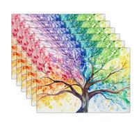 Tovaglietta Set di 6 Albero Vecchio Quattro Stagioni Tovagliette Americana Rami Acquerello Dipinto Lavabili, Resistenti al Calore Decorazion Tavolo da Cucina per Vacanze, Feste, Multicolore
