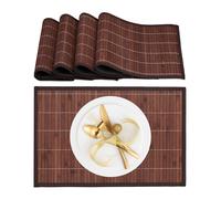 Relaxdays Set 4 Tovagliette in bambù, Bordo in Tessuto, Sottopiatto Antiscivolo, 45x30 cm, Tovaglie Tavolo, Marrone Nero, Poliestere