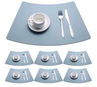 Tovagliette a cuneo per tavoli rotondi, confezione da 4/6/8, facili da pulire, in similpelle, per tavolo da pranzo da cucina, 19,6" x 12,9"(Light blue,Set of 6)