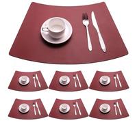 Tovagliette a cuneo per tavoli rotondi, confezione da 4/6/8, facili da pulire, in similpelle, per tavolo da pranzo da cucina, 19,6" x 12,9"(Wine red,Set of 6)