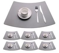 Tovagliette a cuneo per tavoli rotondi, confezione da 4/6/8, facili da pulire, in similpelle, per tavolo da pranzo da cucina, 19,6" x 12,9"(Light gray,Set of 6)