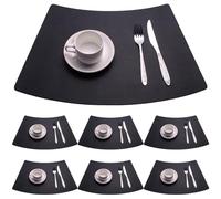 Tovagliette a cuneo per tavoli rotondi, confezione da 4/6/8, facili da pulire, in similpelle, per tavolo da pranzo da cucina, 19,6" x 12,9"(Nero,Set of 6)