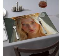Tovagliette all'americana blu con corona dorata, faccia serena, regal beauty, tovagliette da pranzo di alta qualità per cucina e sala da pranzo (1 pezzo)