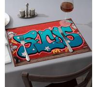 Tovagliette all'americana da pranzo con graffiti colorati su un muro di mattoni, colore giallo, 6 pezzi