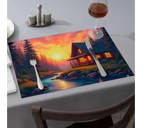 Tovagliette all'americana gialla Cozy Cabin By The River At Sunset Tovagliette da pranzo Cucina & Biancheria da tavola Western Tovaglia (1 PZ)