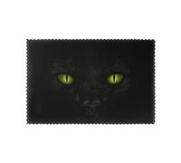 Tovagliette all'americana in poliestere lavabili, motivo gatto nero con occhi verdi nella notte, 1-6 set, antiscivolo, rettangolari, per cucina, tavolo da pranzo, tovagliette 45 x 30 cm