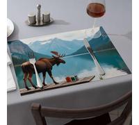 Tovagliette all'americana primaverile Alpine Majesty: A Moose'S Tea Break By The Lake Tovagliette da pranzo Tovagliette pasquali decorazioni per la tavola (1 pz)