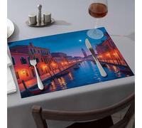 Tovagliette all'americana primaverile Notte veneziana: canali al chiaro di luna ed edifici storici tovagliette da pranzo decorazioni per feste occidentali tovagliette lavabili (4 pezzi)