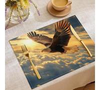 Tovagliette Americana In Cotone e Lino Animali Cartoni Animati, Set di 4 Tovagliette Non-scivolose Resistenti al calore Aquila Tra Le Nuvole, Tovaglietta Blu Arancione per Tavolo da Cucina 30×45cm