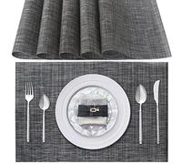 Tovagliette Americana Lavabili, Set di 6 Tovagliette Colazione in PVC, Antiscivolo, Resistenti al Calore, per Tavolo da Cucina (Grigio Scuro)