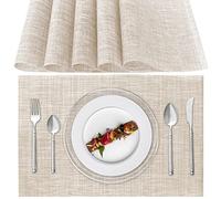 Tovagliette Americana Lavabili, Set di 6 Tovagliette Colazione in PVC, Antiscivolo, Resistenti al Calore, per Tavolo da Cucina (Beige)