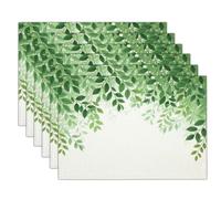 Tovagliette Americane Bordo Piante Verdi Lavabili, Set di 4 Tovaglietta Colazione Foglie Verdi Cadenti in Cotone e lino Resistenti al Calore Antiscivolo Decorazione da Tavola per Feste, Verde Smeraldo