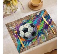 Tovagliette Americane Graffiti sportivi su strada,Set da 2 pezzi 30 x 45cm,Tovagliette Lavabili Antiscivolo,Stile Mediterraneo Calcio e muro di mattoni per Decorazione Tavola e Cucina
